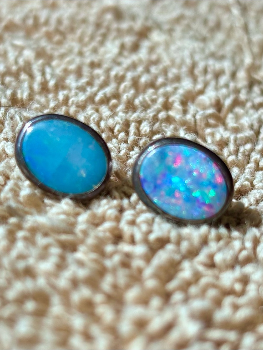 Opal oval stud earrings in sterling silver